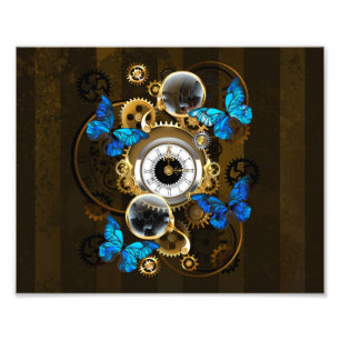 Steampunk Gears and Blue Butterflies Photo Print