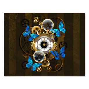 Steampunk Gears and Blue Butterflies Photo Print