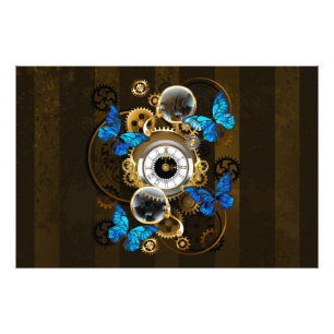 Steampunk Gears and Blue Butterflies Photo Print
