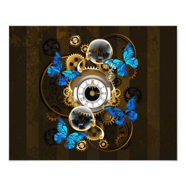 Steampunk Gears and Blue Butterflies Photo Print (Front)