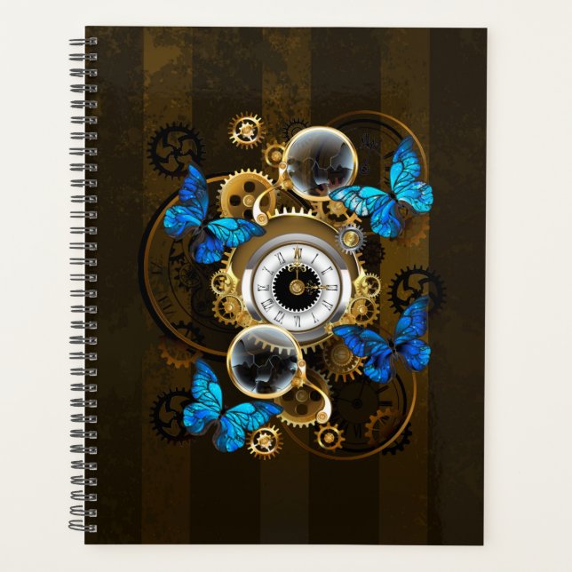 Steampunk Gears and Blue Butterflies Planner (Front)