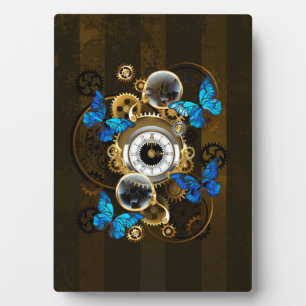 Steampunk Gears and Blue Butterflies Plaque