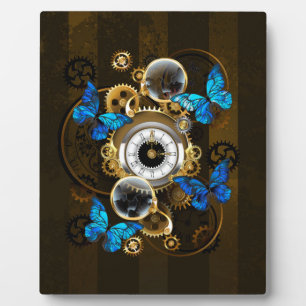 Steampunk Gears and Blue Butterflies Plaque