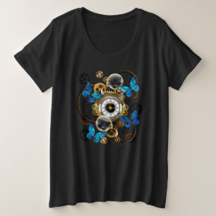 Steampunk Gears and Blue Butterflies Plus Size T-Shirt