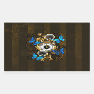 Steampunk Gears and Blue Butterflies Rectangular Sticker