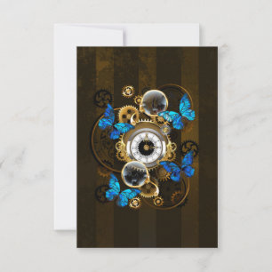 Steampunk Gears and Blue Butterflies Save The Date