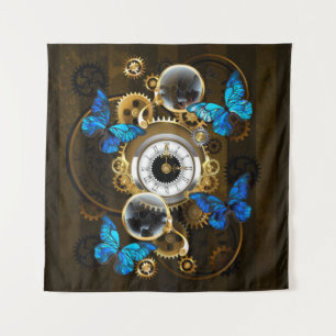 Steampunk Gears and Blue Butterflies Tapestry