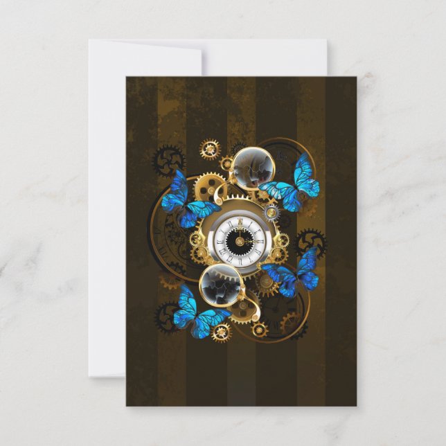 Steampunk Gears and Blue Butterflies Thank You Card (Front)