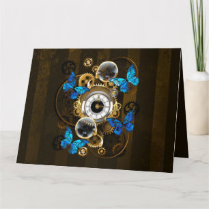 Steampunk Gears and Blue Butterflies Thank You Card
