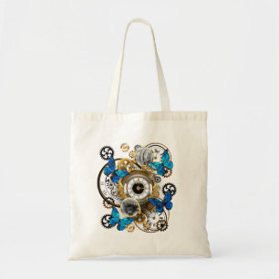 Steampunk Gears and Blue Butterflies Tote Bag
