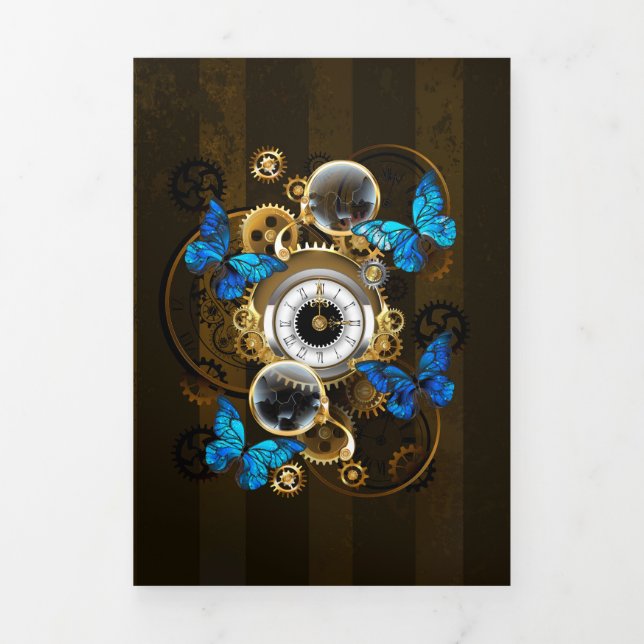 Steampunk Gears and Blue Butterflies Tri-Fold Programme (Cover)