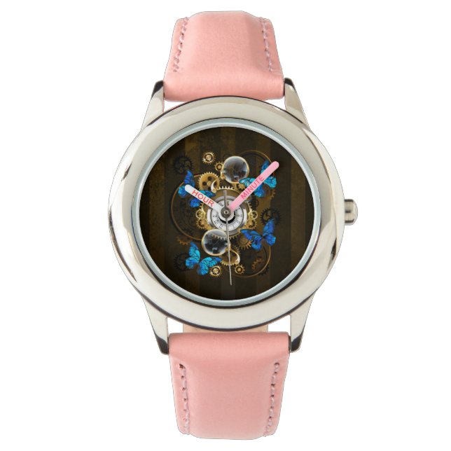 Steampunk Gears and Blue Butterflies Watch (Front)