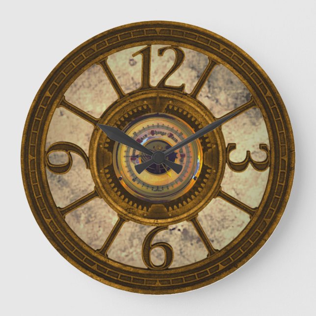Steampunk Gears - Brass - Round Wall Clock (Front)