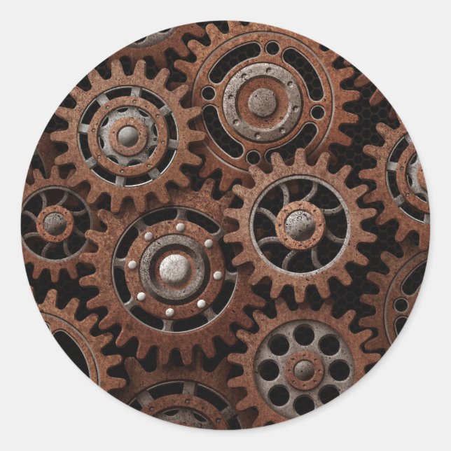 Steampunk Gears Classic Round Sticker (Front)