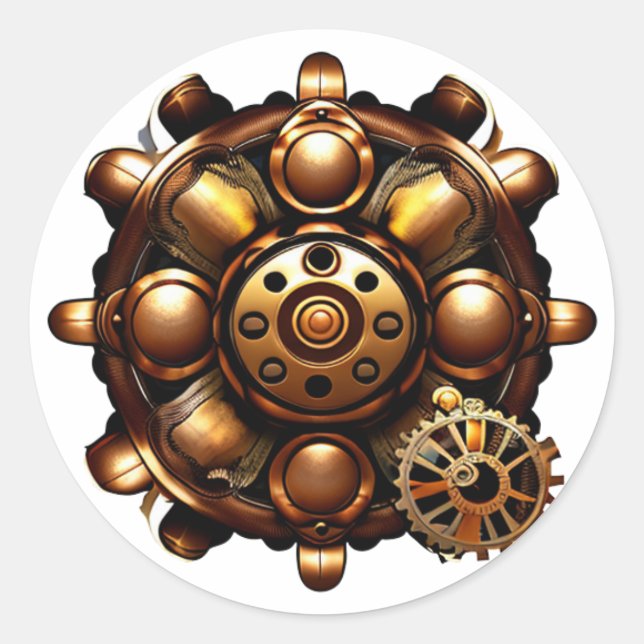 Steampunk Gears Copper and Gold Metal Classic Round Sticker (Front)