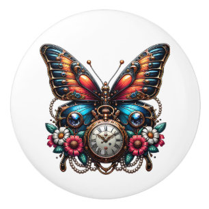 Steampunk Gears, Flowers and Butterfly  Ceramic Knob