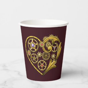 Steampunk Gears Heart  Paper Cups