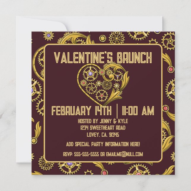Steampunk Gears Heart Valentines Day Invitation (Front)