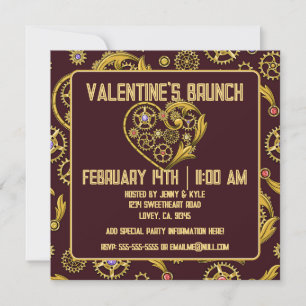 Steampunk Gears Heart Valentines Day Invitation