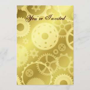 Steampunk gears in gold fancy birthday invitation
