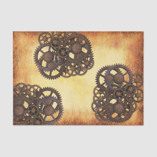 Steampunk Gears Industrial Vintage Rusted Tissue Paper (Front)