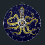 Steampunk Gears Octopus Kraken<br><div class="desc">This tentacled steampunk sea monster has eight wire-like gold appendages, a central silver gear and plenty of gears and bolts making up its head, eyes and suction cups. It's a robot octopus / kraken, a metal machine monster for anyone who likes geeky science-fiction / fantasy creatures. Dark-blue background colour is...</div>