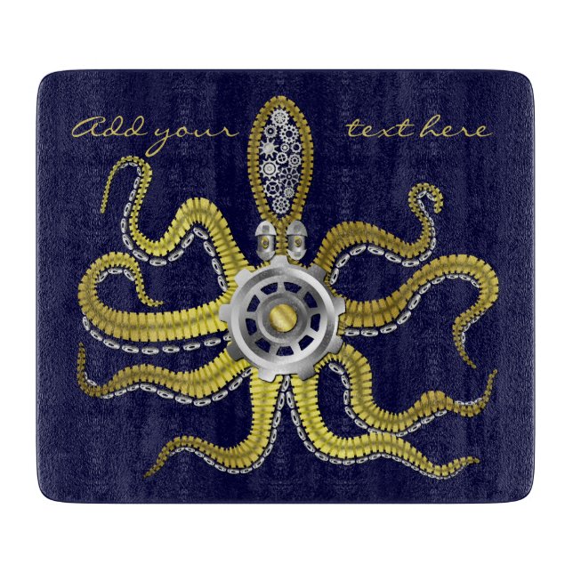 Steampunk Gears Octopus Kraken Cutting Board (Front)