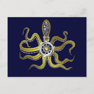 Steampunk Gears Octopus Kraken Postcard