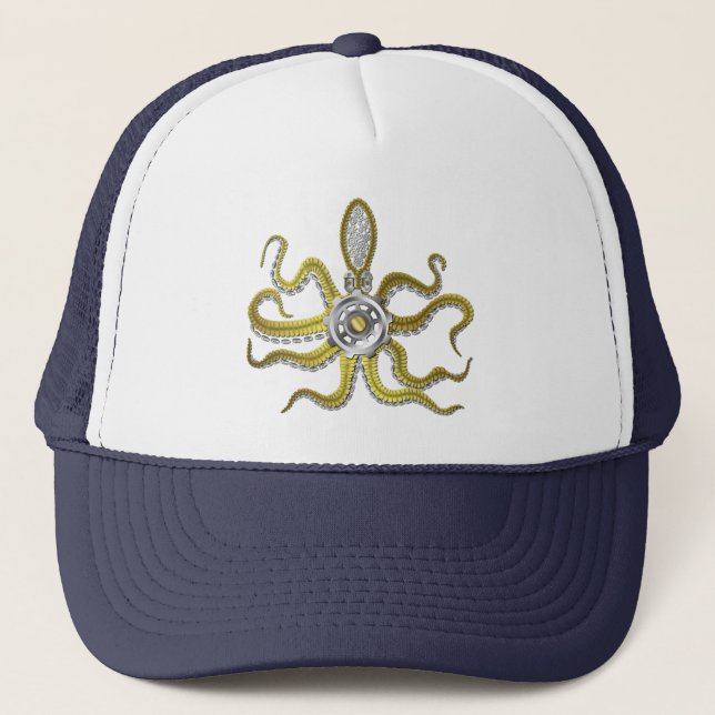 Steampunk Gears Octopus Kraken Trucker Hat (Front)