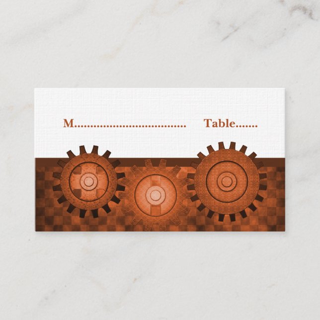 Steampunk Gears Place Card, Orange Card (Front)