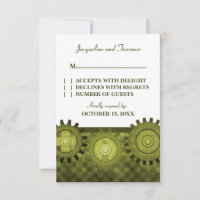 Steampunk Gears RSVP Card, Green