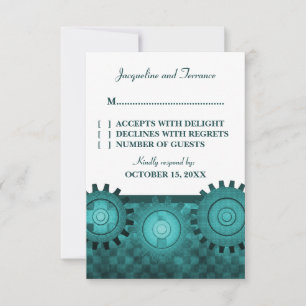 Steampunk Gears RSVP Card, Teal Card