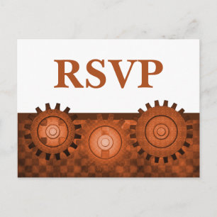 Steampunk Gears RSVP Postcard, Orange Invitation Postcard