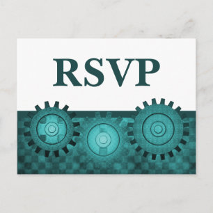 Steampunk Gears RSVP Postcard, Teal Invitation Postcard
