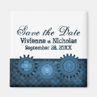 Steampunk Gears Save the Date Magnet, Blue