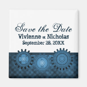 Steampunk Gears Save the Date Magnet, Blue Magnet