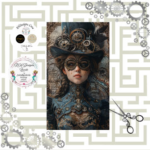 Steampunk Gears Teal Girl Decoupage  Tissue Paper