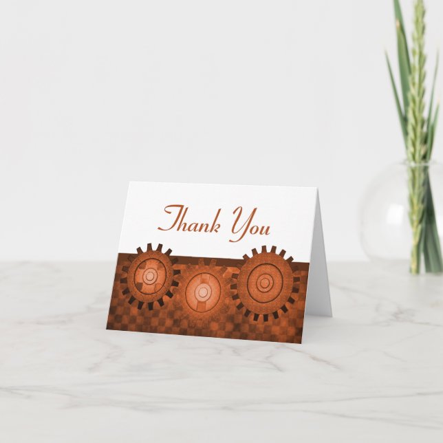 Steampunk Gears Thank You Card, Orange (Front)