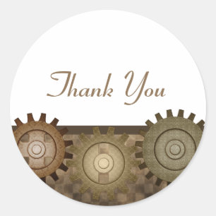 Steampunk Gears Thank You Stickers, Brown Classic Round Sticker