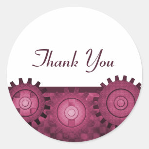 Steampunk Gears Thank You Stickers, Pink Classic Round Sticker