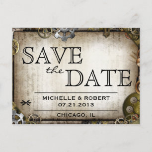 Steampunk Gears Victorian Save the Date PostCard