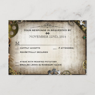 Steampunk Gears Victorian Wedding RSVP Response