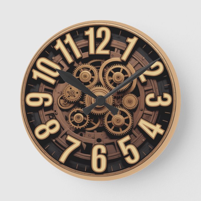 Steampunk Gears Vintage Look Round Clock (Front)