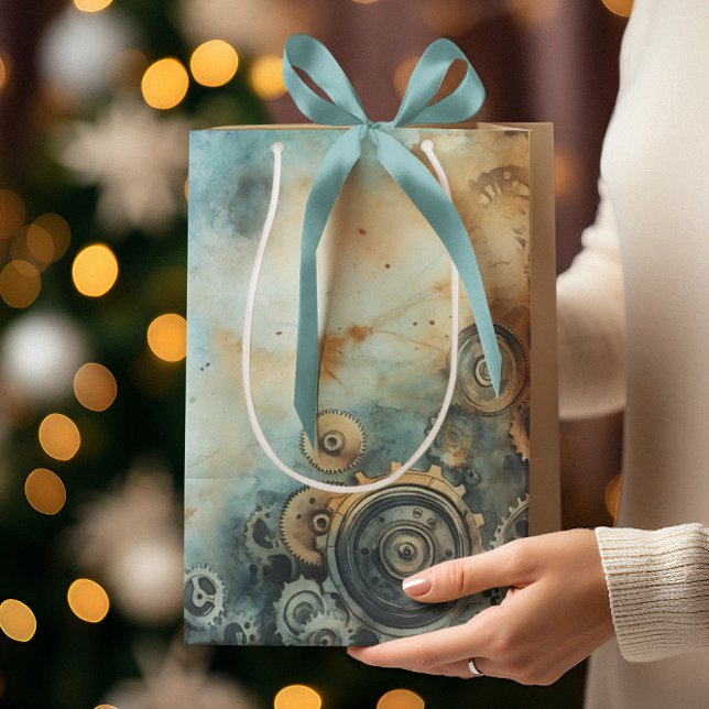 Steampunk Gears Watercolor - Clock Work Medium Gift Bag (Creator Uploaded)