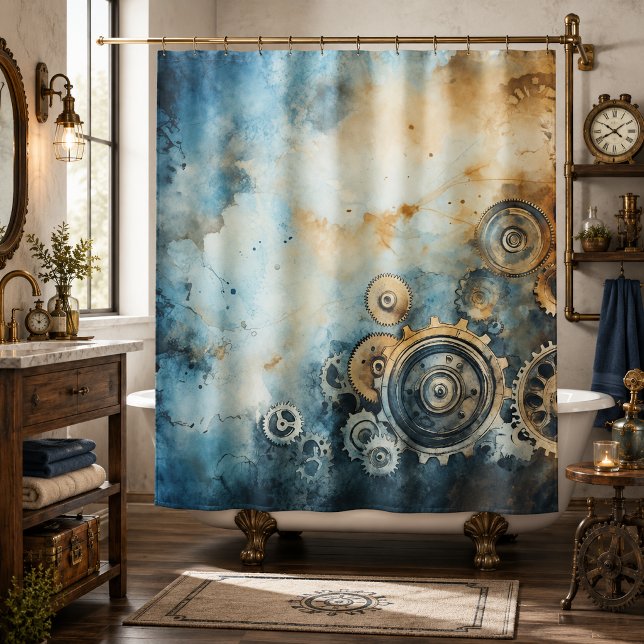 Steampunk Gears Watercolor - Clock Work Shower Curtain (Creator Uploaded)