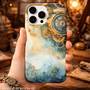 Steampunk Gears Watercolor – Vintage Industrial iPhone 15 Pro Max Case