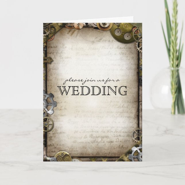 Steampunk Gears Wedding Invitation Greeting Cards (Front)