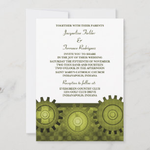 Steampunk Gears Wedding Invite, Green Invitation