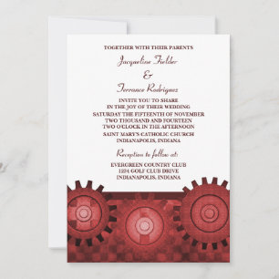 Steampunk Gears Wedding Invite, Red Invitation
