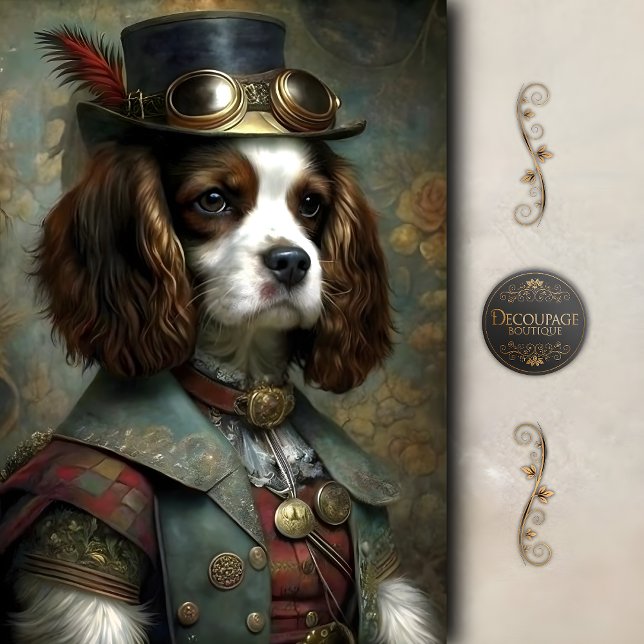 Steampunk Gentleman Dog Whimsical Vintage  Tissue Paper (Steampunk Gentleman Dog Portrait – Whimsical Vintage Art Decoupage Tissue Paper)